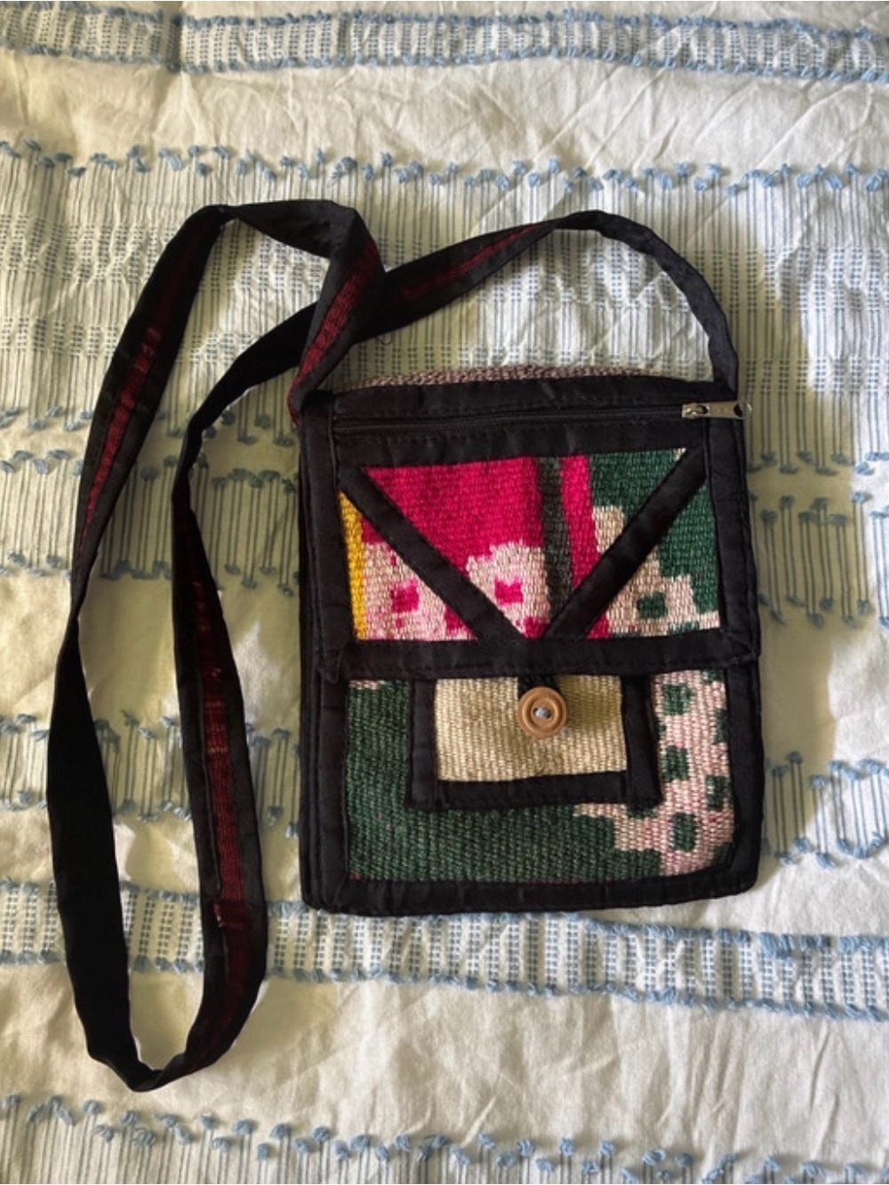 Handwoven Multicolor Crossbody Bag - Pink & Green